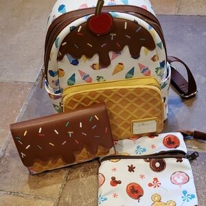 Disney Loungefly Waffle Ice Cream Cone 4 Piece Set NEW WITHOUT TAGS